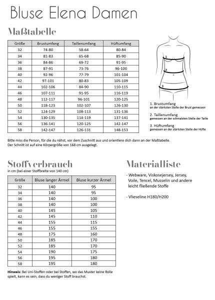 Papierschnittmuster Damenbluse Elena